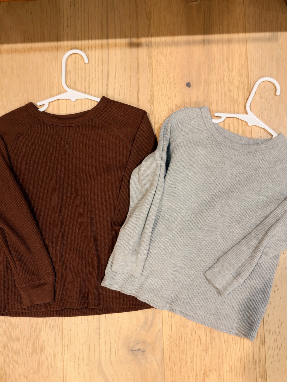 Old Navy Kids Long Sleeve Waffle Tops - Brown and Gray